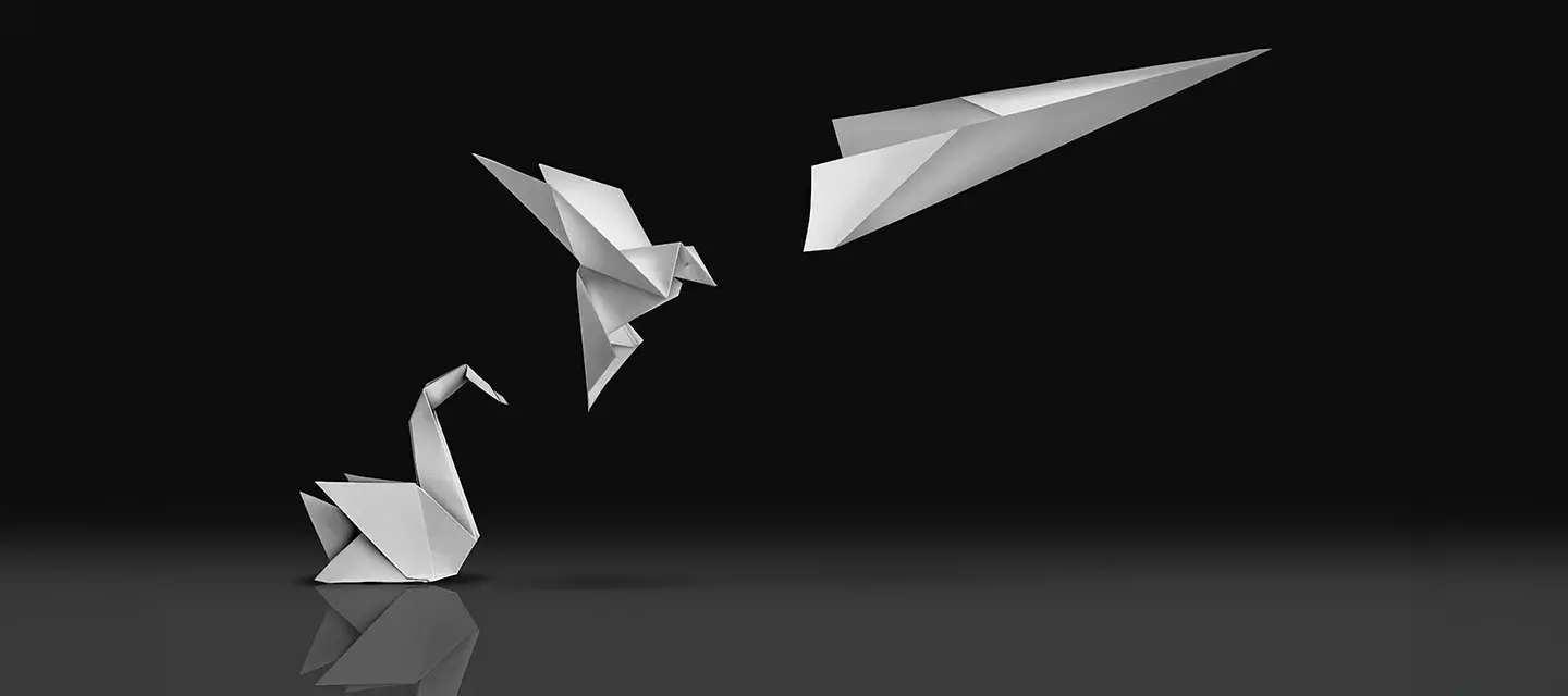 personal growth Crumpled paper on black background, transforms into a bird and then into a paper plane (no Superman, unfortunately)